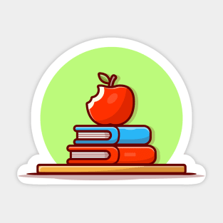 Apple On The Book Cartoon Vector Icon Illustration Sticker